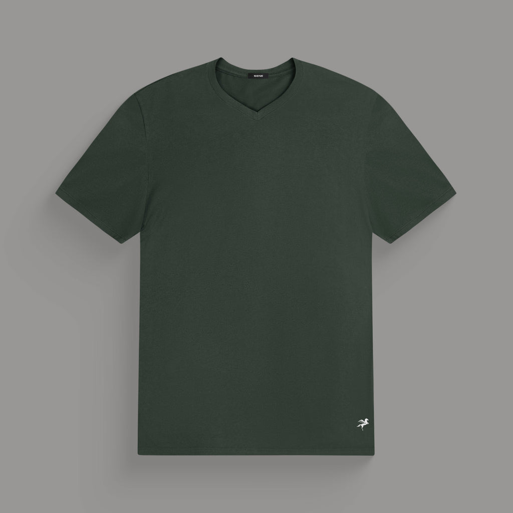 custom v-neck t-shirt los angeles model John in Moss