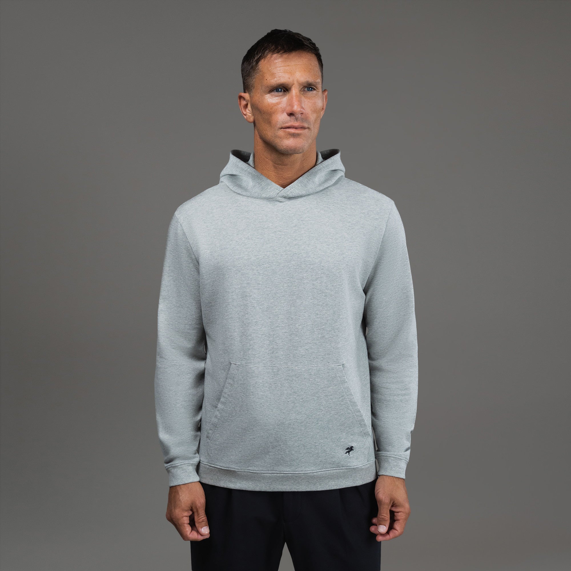 Tags:(6'0" - 180 lbs|Medium) custom hoodie model Tyler in Heather Gray