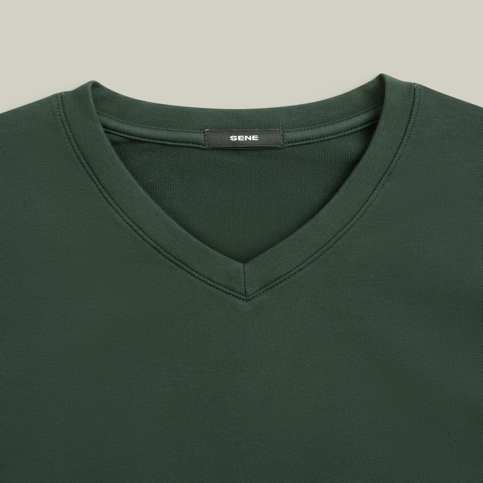 green v-neck T-shirt model Matteo in Pine Grove