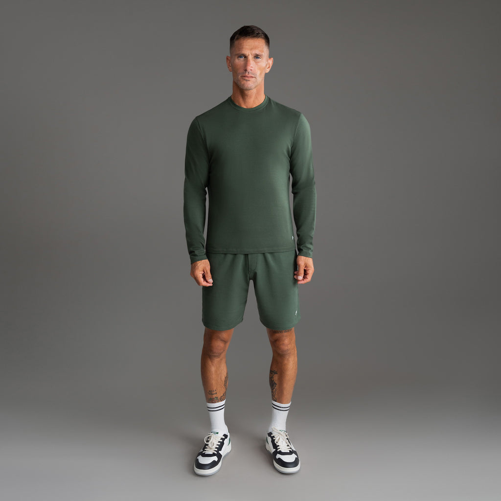 Tags:(6'0" - 180 lbs|Medium) Custom longsleeve t-shirt on model Tyler in Moss