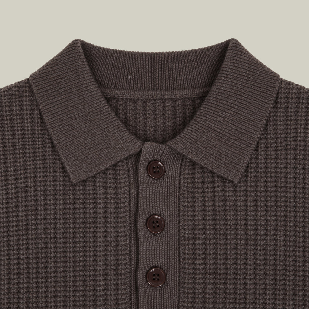 Knit Rugby Polo model Tyler in Fieldstone