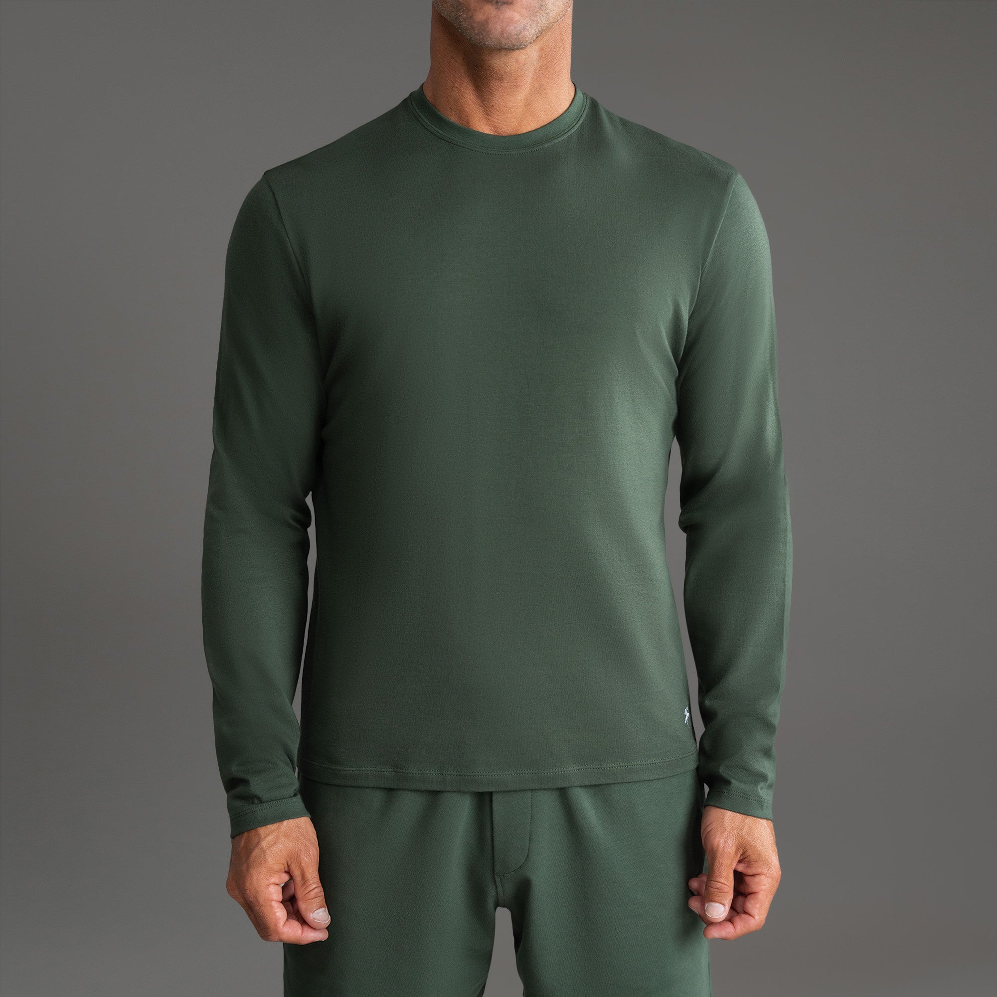 Tags:(6'0" - 180 lbs|Medium) Custom longsleeve t-shirt on model Tyler in Moss