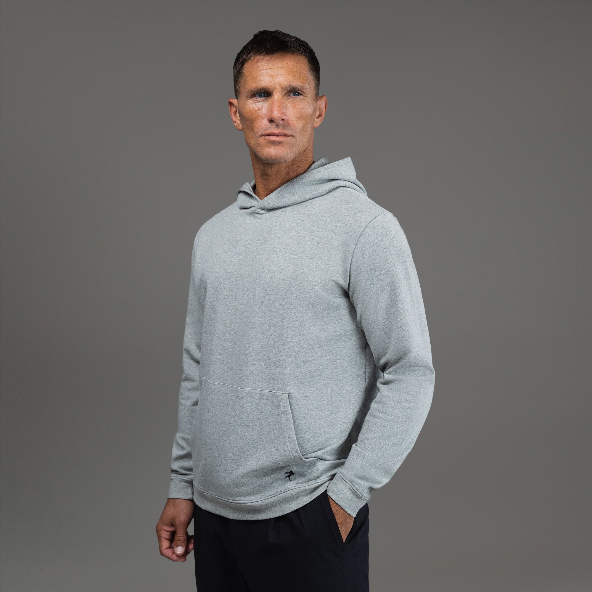 Tags:(6'0" - 180 lbs|Medium) custom hoodie model Tyler in Heather Gray