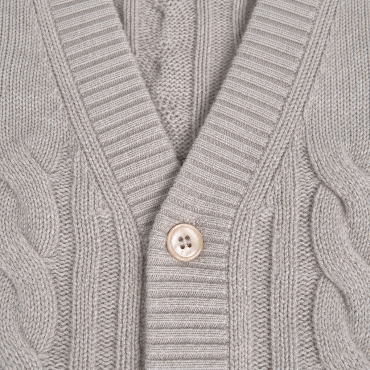 Knit Rib Cardigan model Tyler in Sandstone