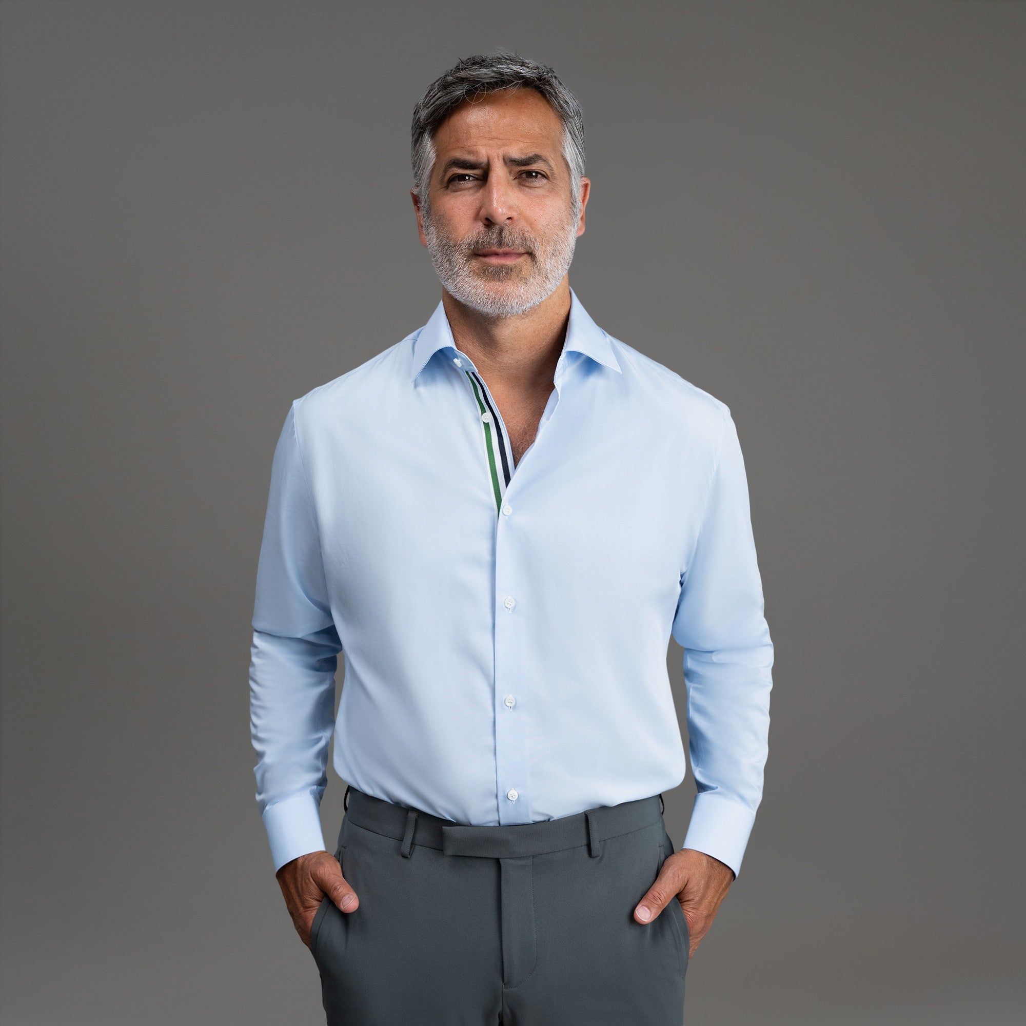 Custom Bespoke Tailored Spread Shirt model Guillermo in Light Blue