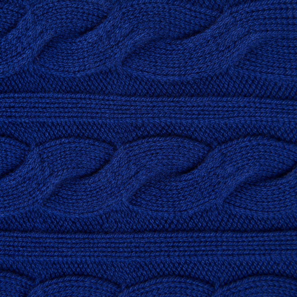 Cable Knit Wool Cardigan model Matteo in Regatta Blue
