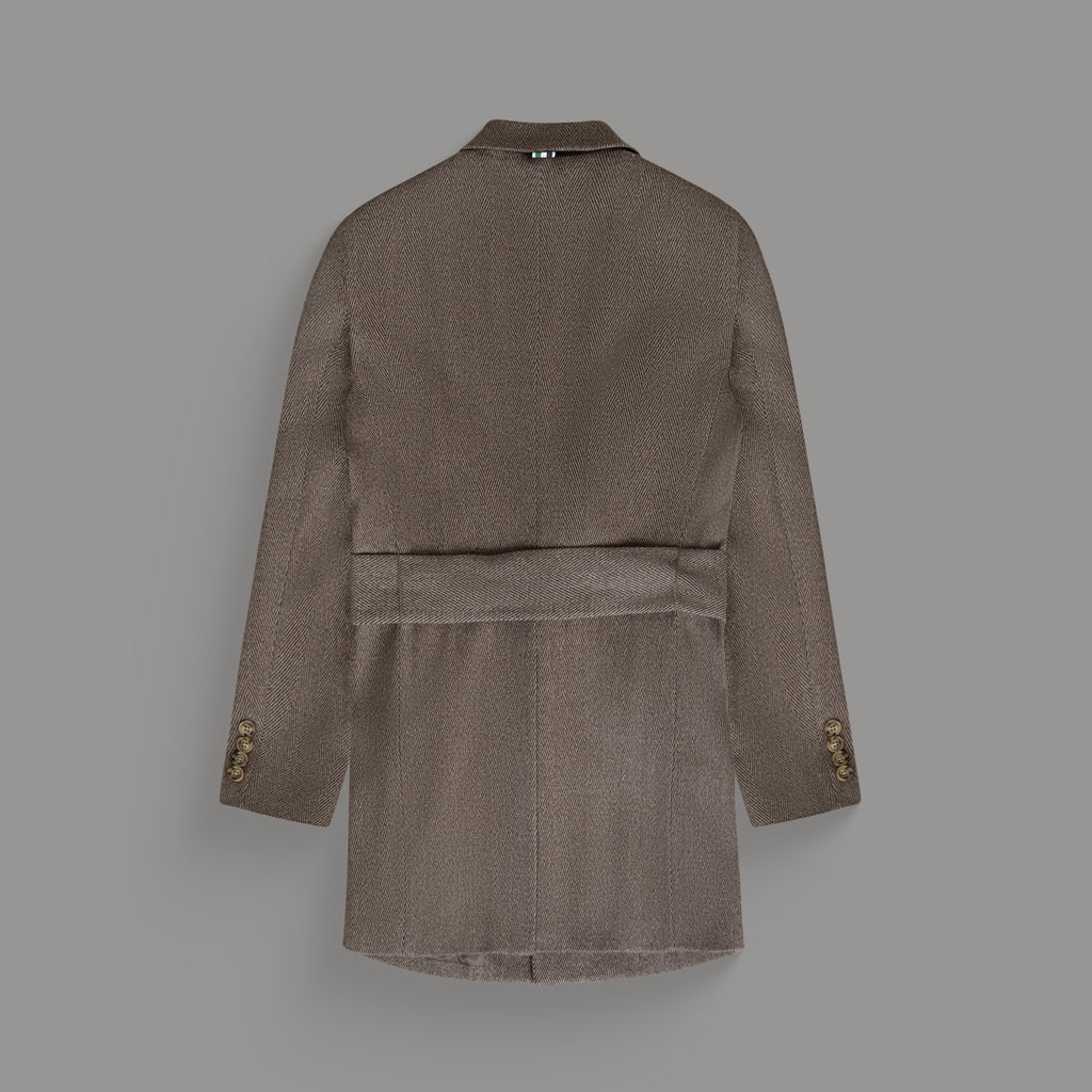 Tags:(6'0"|180 lbs) Bespoke custom linen men's suit los angeles model Tyler in  Brown