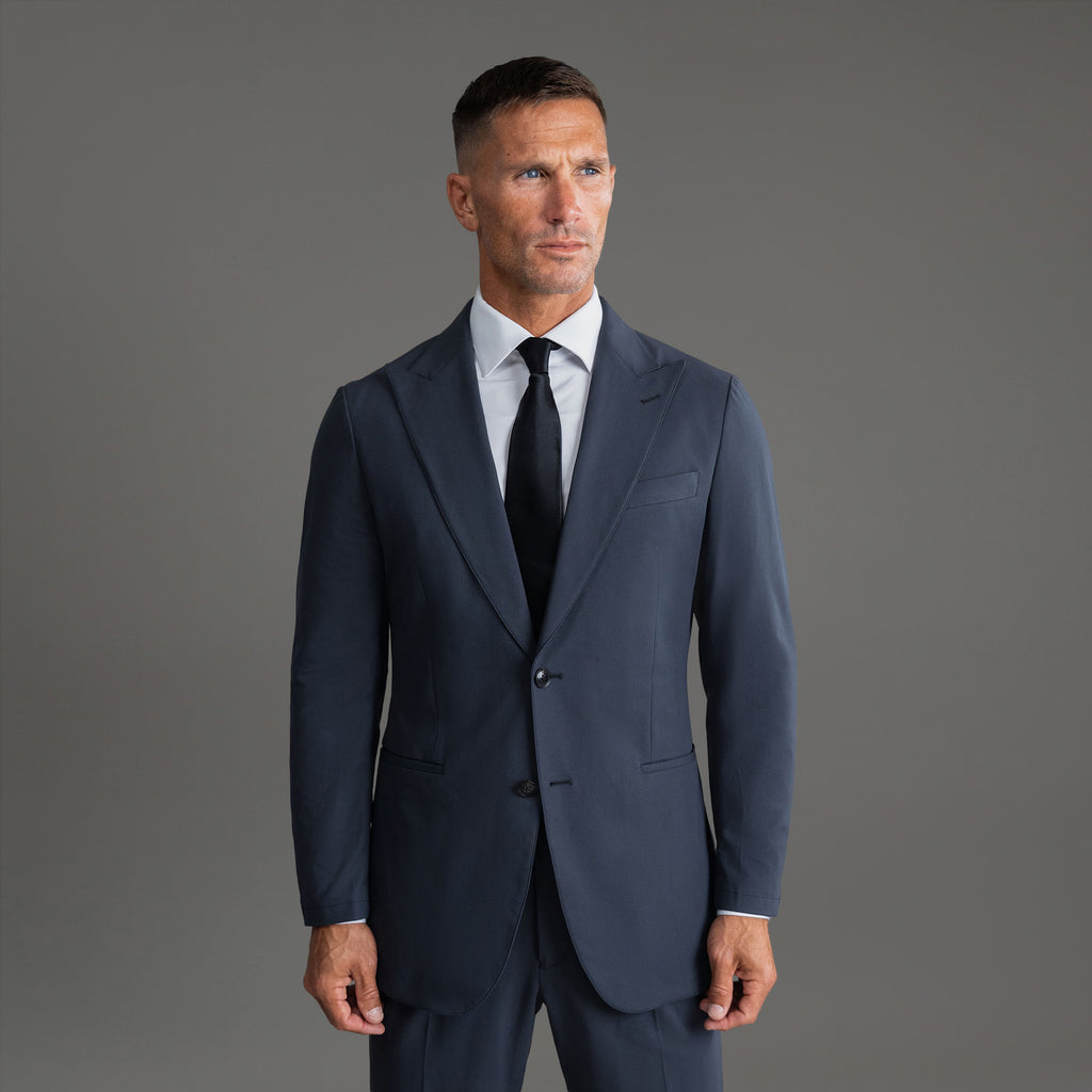 Custom Peak Lapel Tuxedo model Tyler in Charcoal