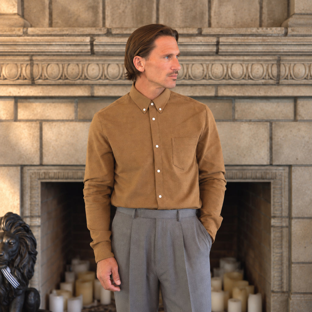 Flannel Shirt model Tyler in Camel