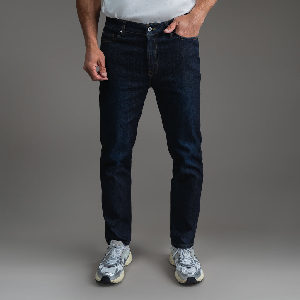 Tags:(6'0" | 180 lbs) custom men's jeans model Tyler in Dark Wash