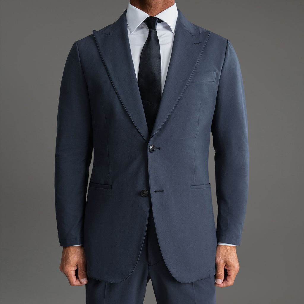 Custom Peak Lapel Tuxedo model Tyler in Charcoal