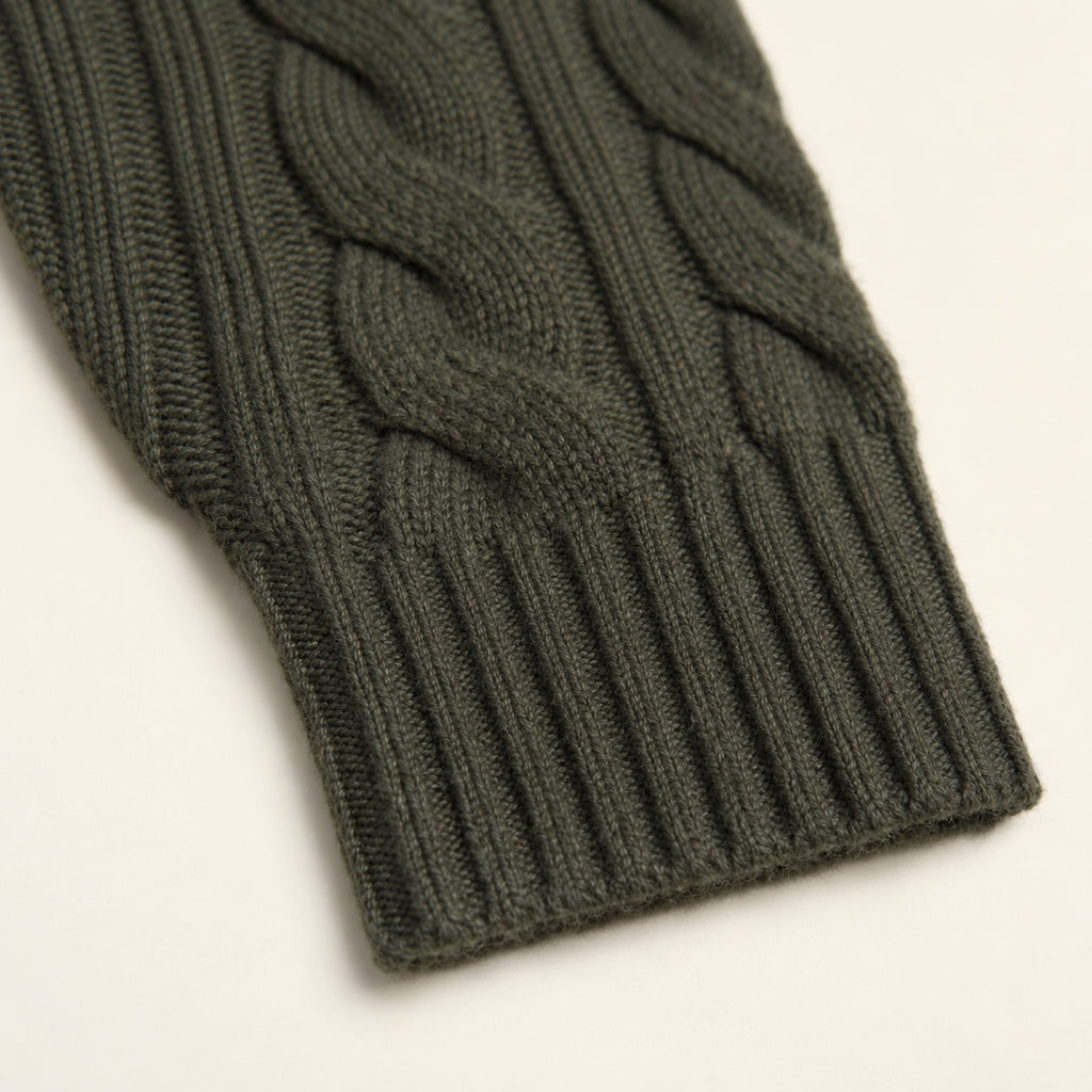 Cable Knit Wool Cardigan model Matteo in Olive