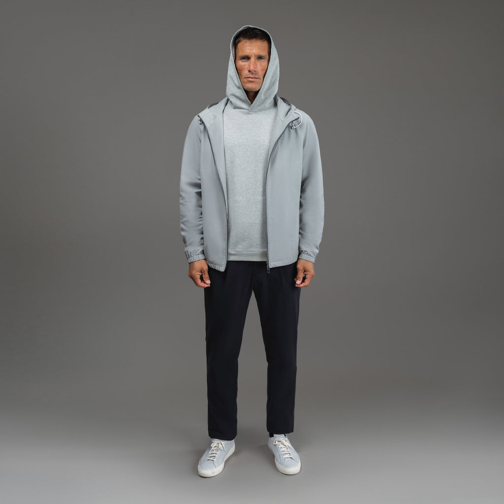 men's custom hooded jacket model Tyler in Light Gray