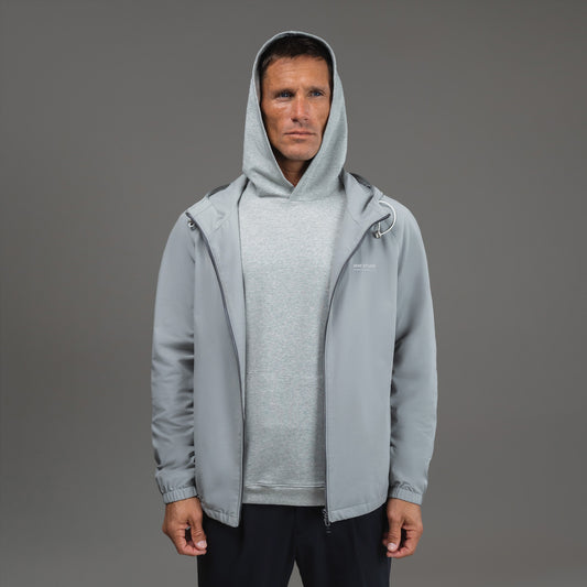 men's custom hooded jacket model Tyler in Light Gray