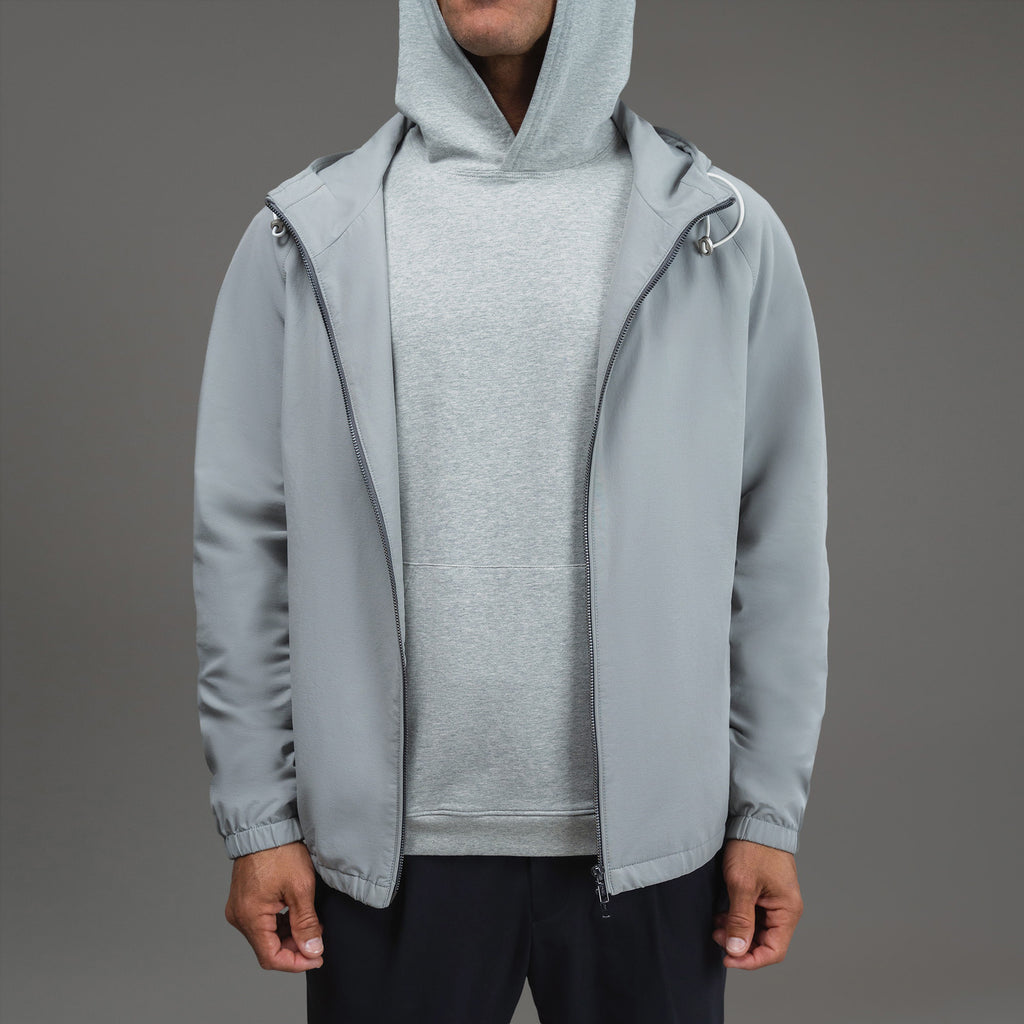 men's custom hooded jacket model Tyler in Light Gray