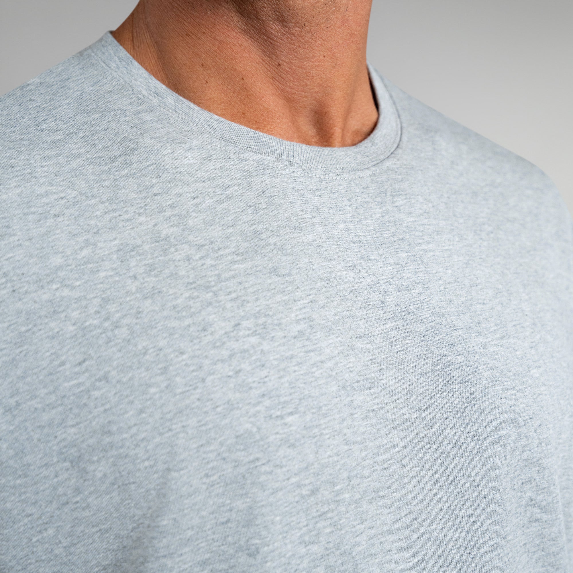 Tags:(6'0" - 180 lbs|Medium) Custom heather gray t-shirt on model Tyler in Heather Gray