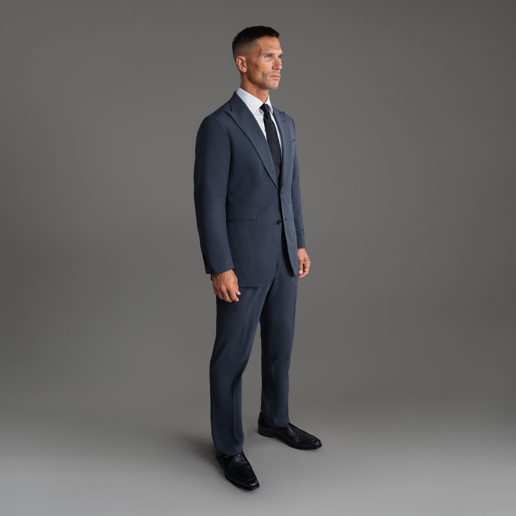 Custom Peak Lapel Tuxedo model Tyler in Charcoal