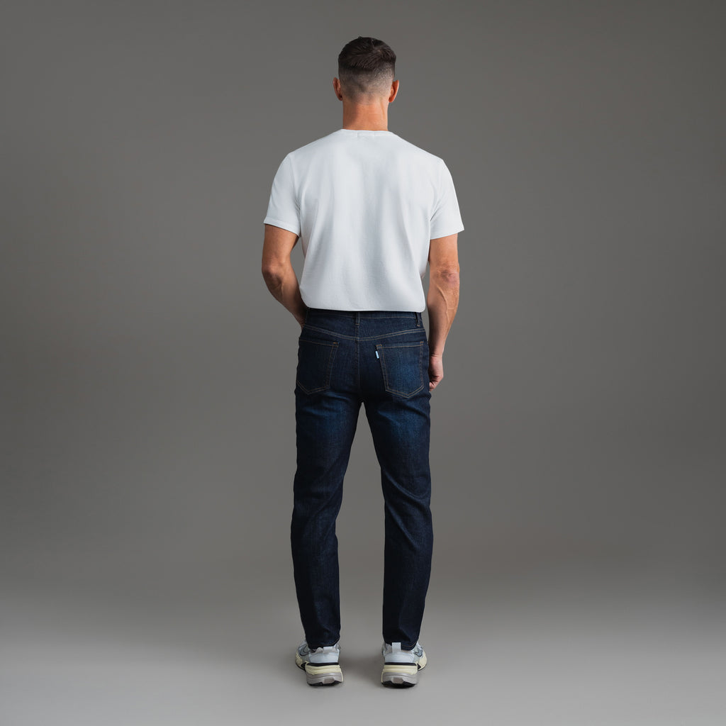 Tags:(Tailored Fit) custom men's jeans model Tyler in Dark Wash