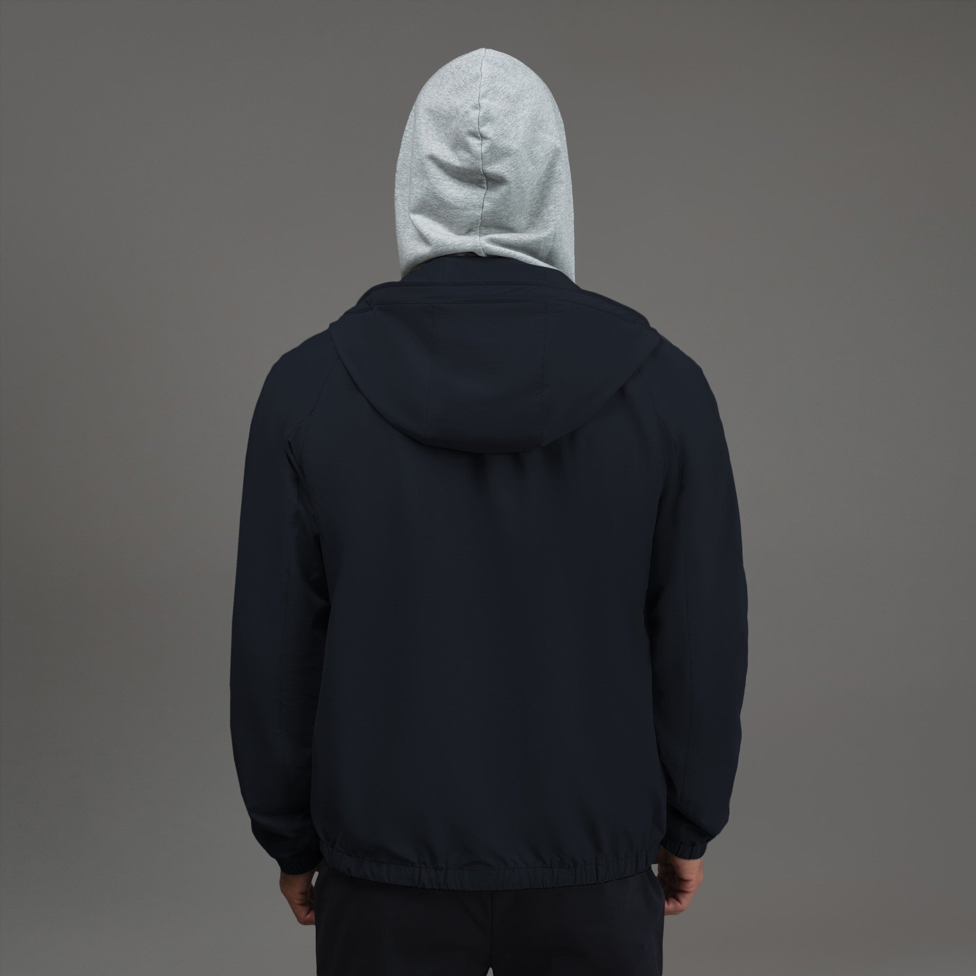 men's custom hooded jacket model Tyler in Midnight