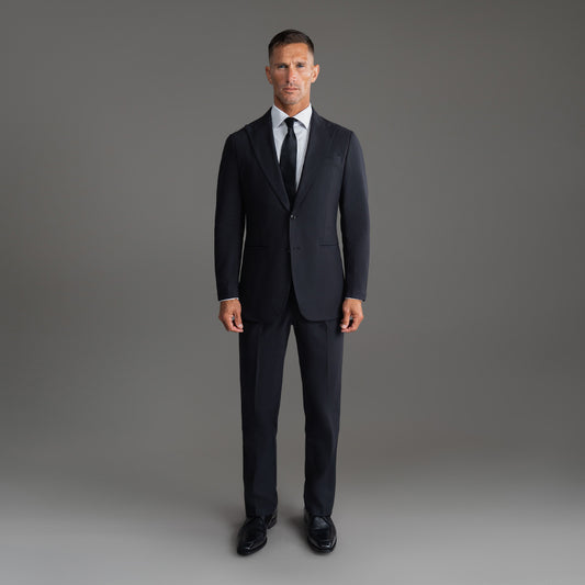 Custom Peak Lapel Tuxedo model Tyler in Black