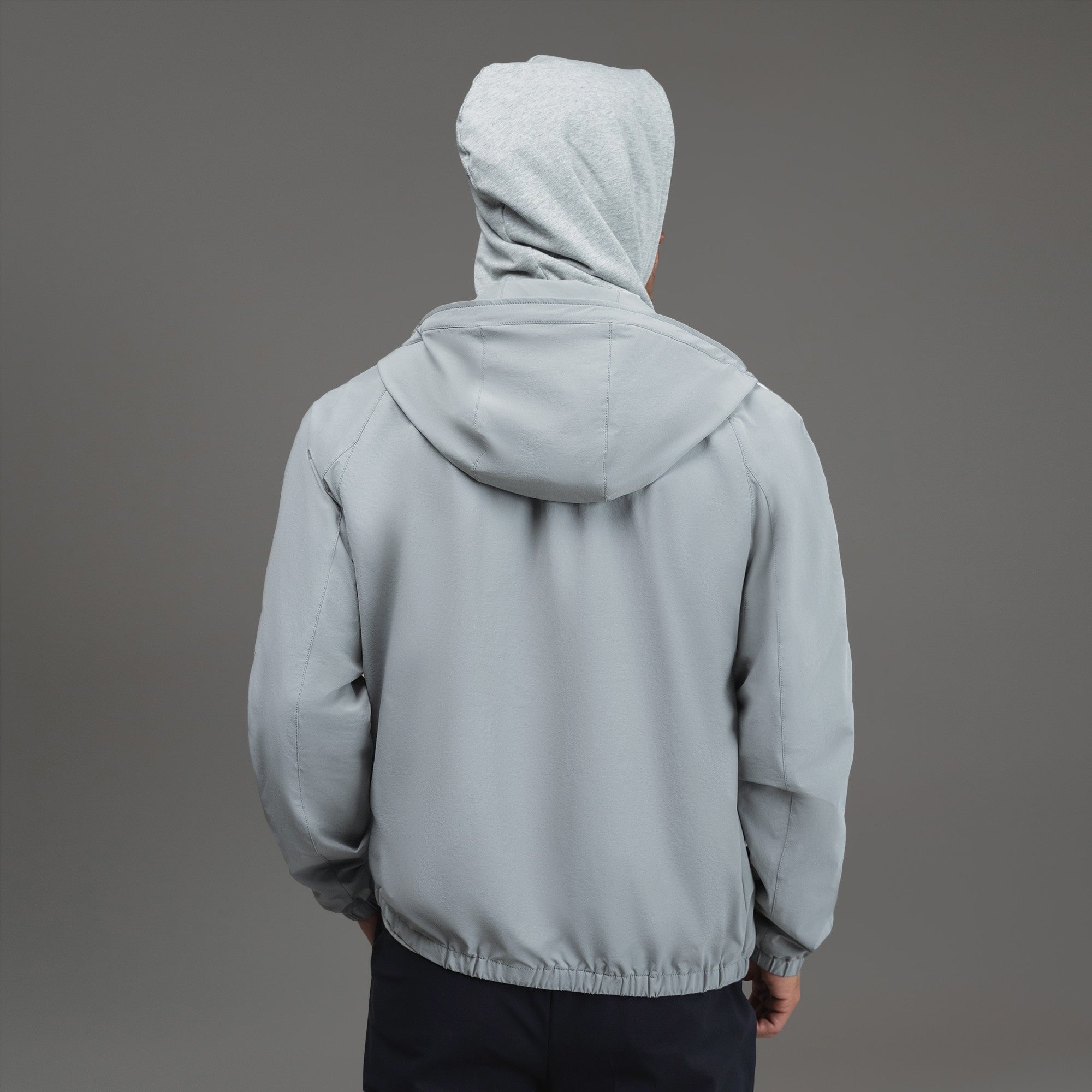 men's custom hooded jacket model Tyler in Light Gray