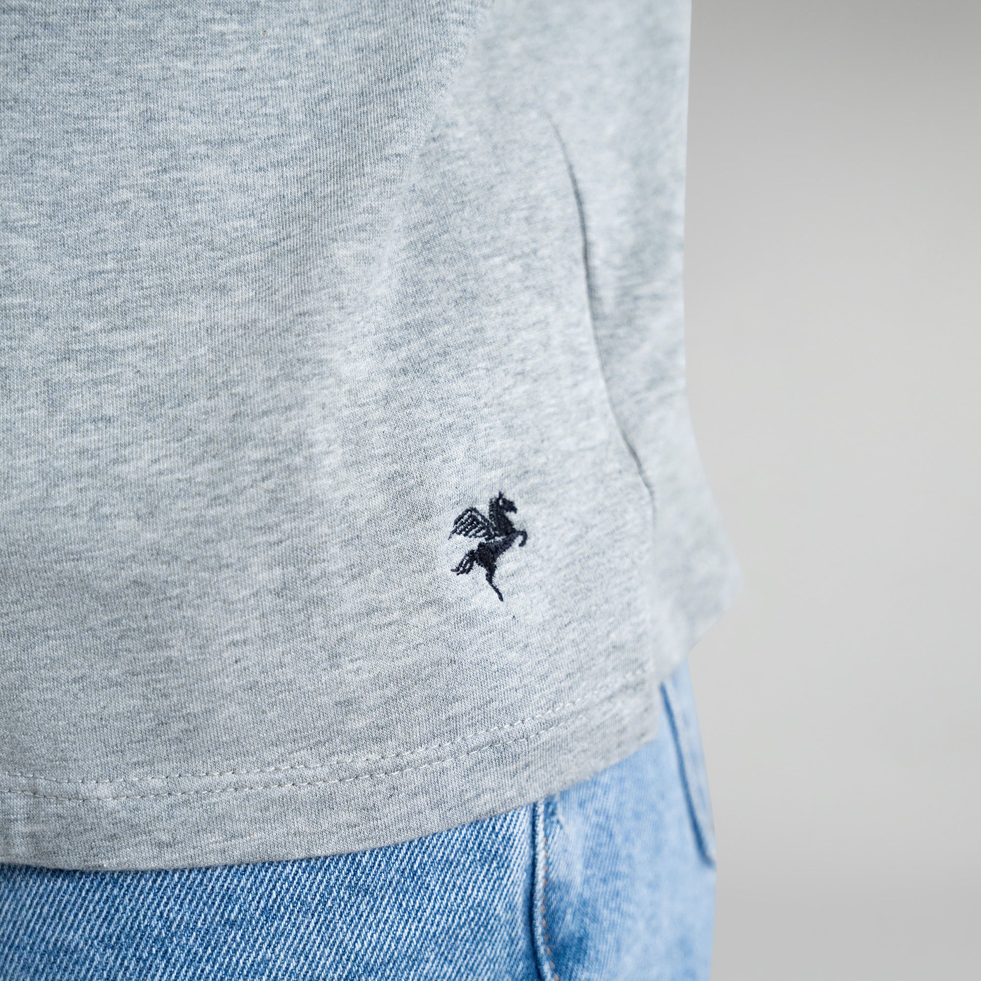 Tags:(6'0" - 180 lbs|Medium) Custom longsleeve t-shirt on model Tyler in Heather Gray