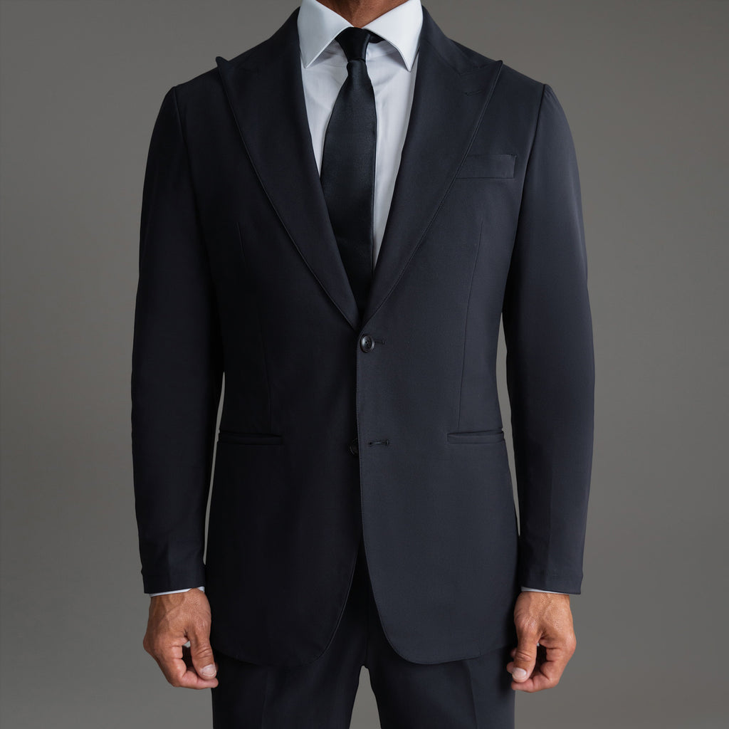 Custom Peak Lapel Tuxedo model Tyler in Black
