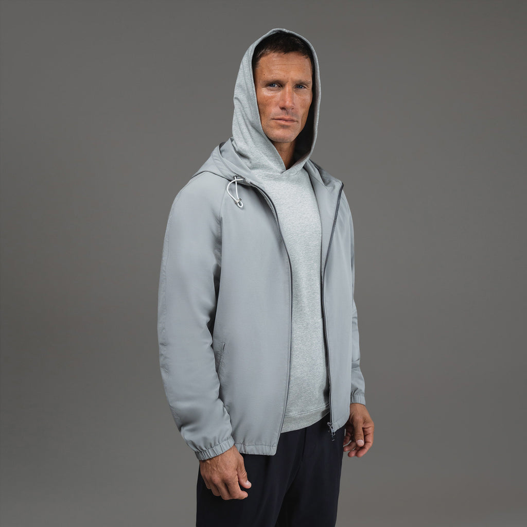 men's custom hooded jacket model Tyler in Light Gray