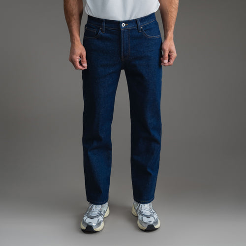 sizeless bespoke custom jeans model Tyler in Deep Indigo