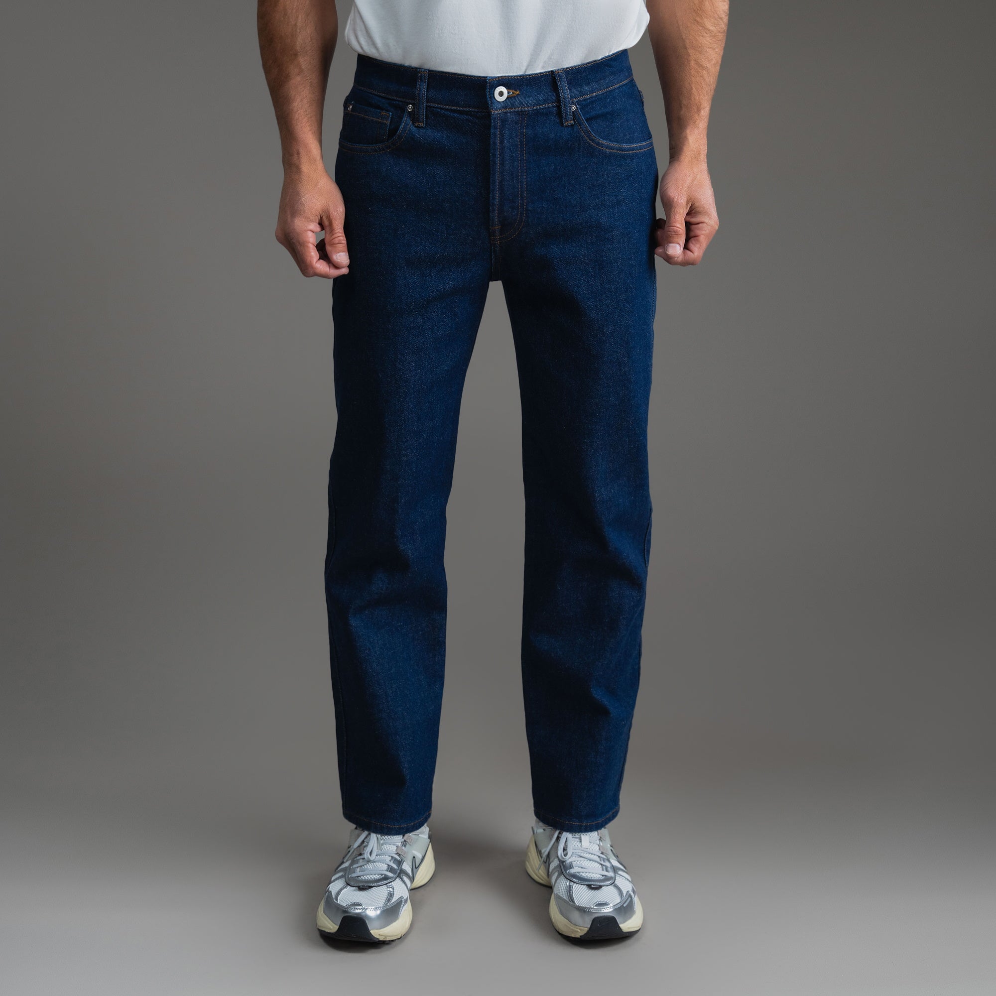 Tags:(Tailored Fit) sizeless bespoke custom jeans model Tyler in Deep Indigo