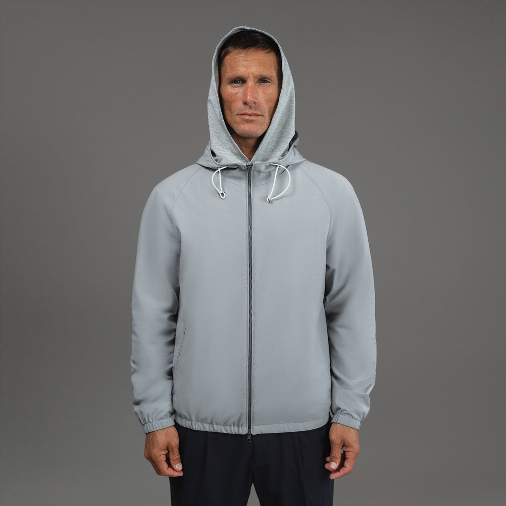 men's custom hooded jacket model Tyler in Light Gray
