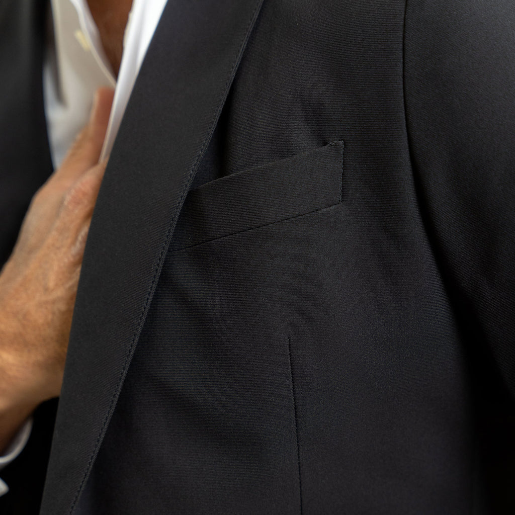 Tags:(5'11"|176 lbs) Bespoke custom athleisure technical men's suit los angeles model Guillermo in Black