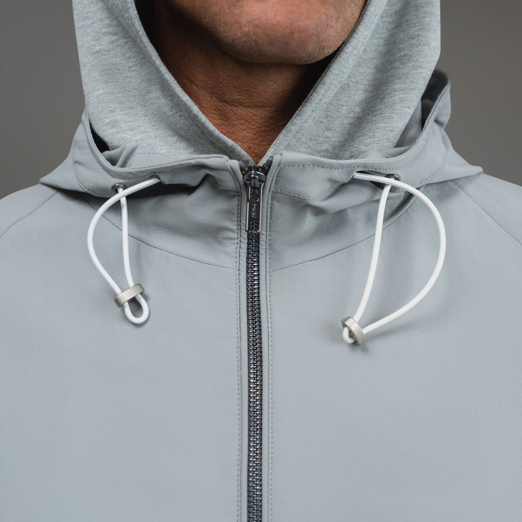 men's custom hooded jacket model Tyler in Light Gray