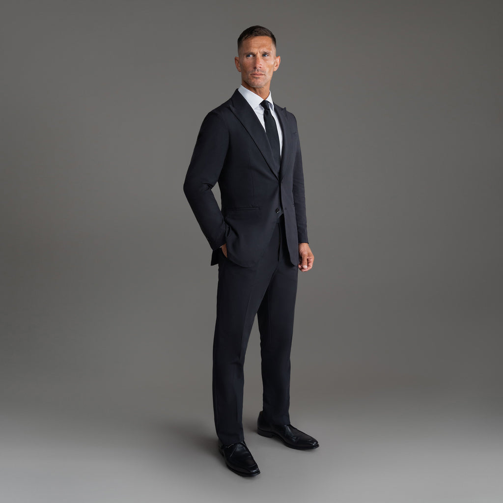 Custom Peak Lapel Tuxedo model Tyler in Black