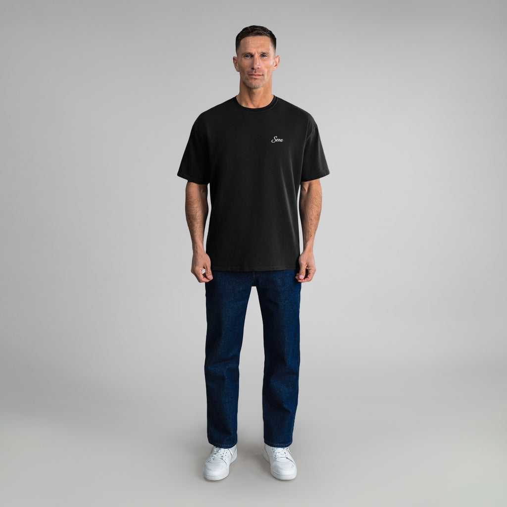 Tags:(6'0" - 180 lbs|Medium) custom t-shirt tee model Tyler in Black