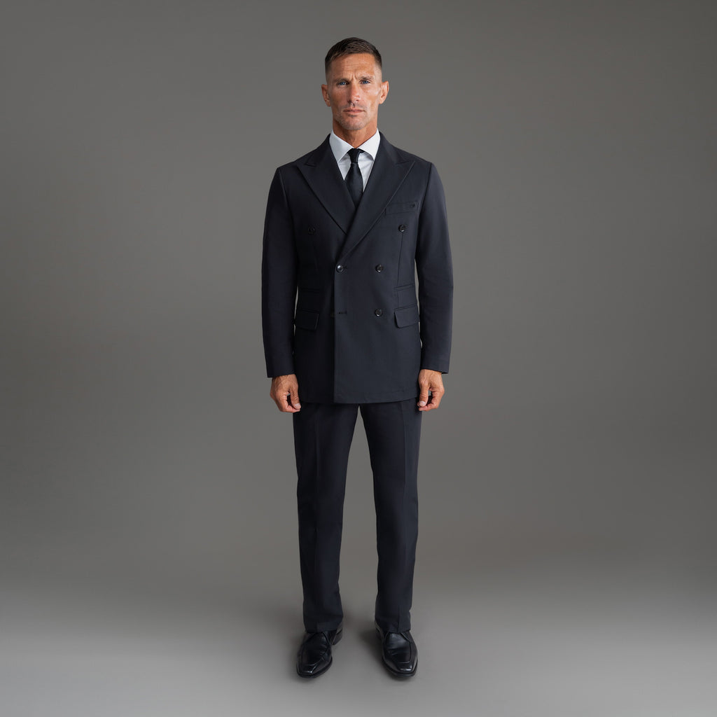 Tags:(6'0"|180 lbs) Bespoke custom linen men's suit los angeles model Tyler in Black