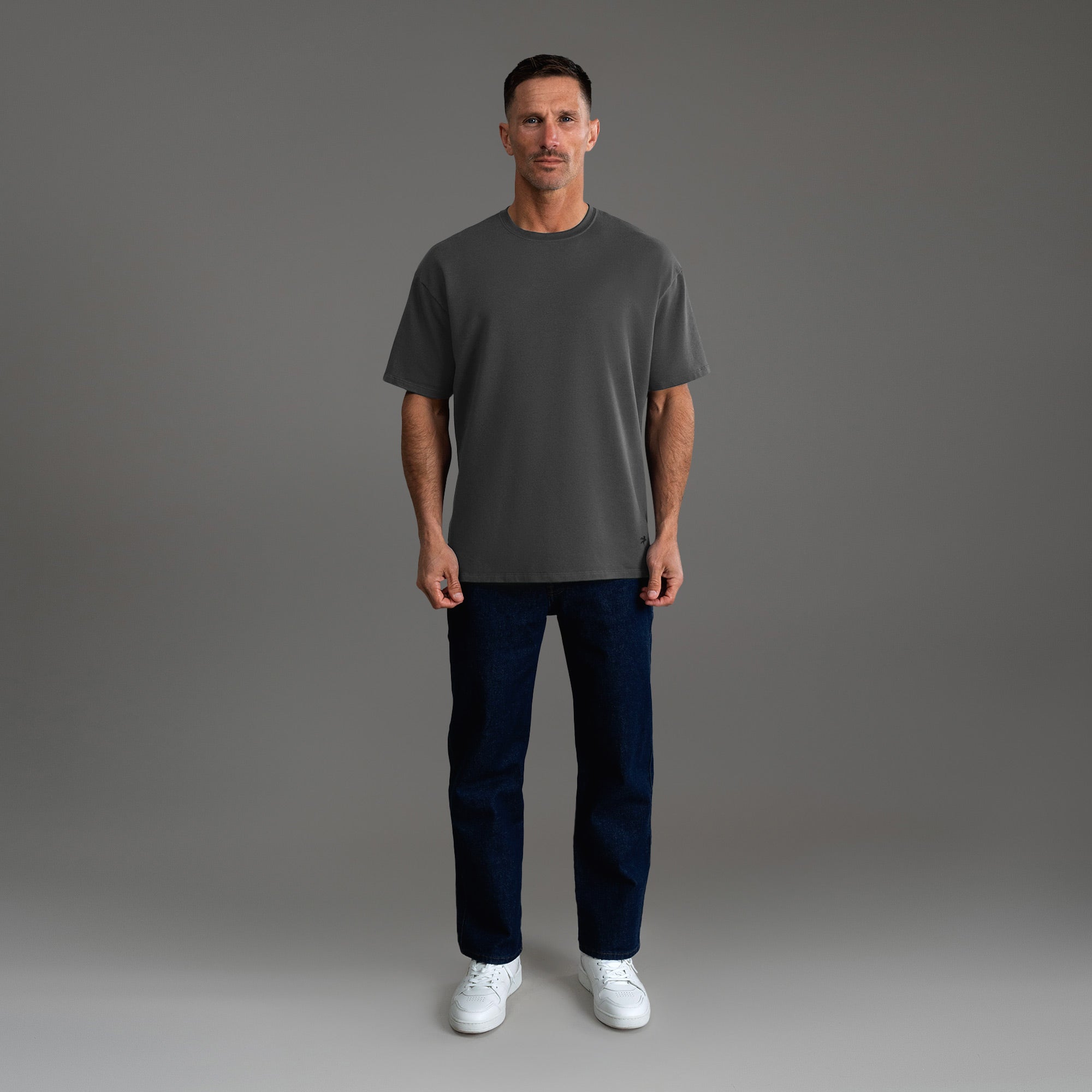 Tags:(6'0" - 180 lbs) custom t-shirt tee model Tyler in Smoke