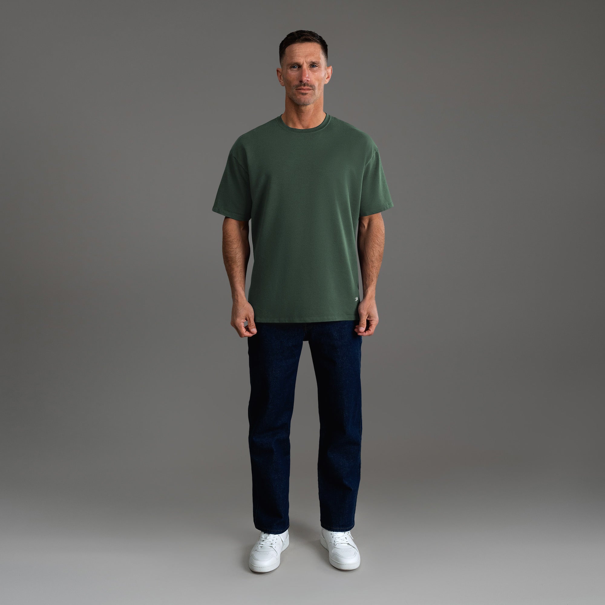 Tags:(6'0" - 180 lbs) custom t-shirt tee model Tyler in Moss