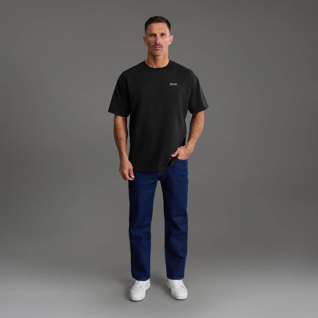 Tags:(6'0" - 180 lbs) custom t-shirt tee model Tyler in Black