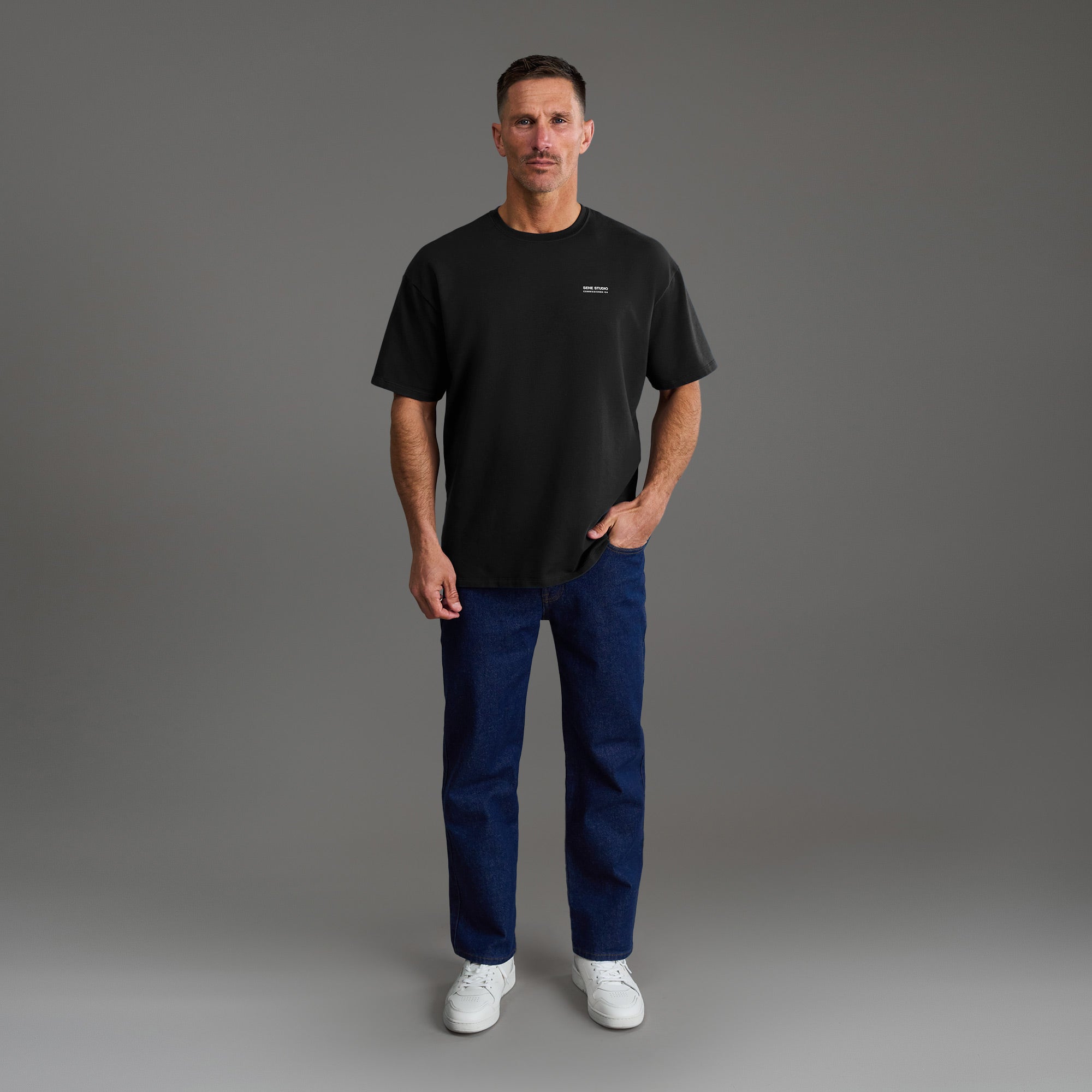 Tags:(6'0" - 180 lbs) custom t-shirt tee model Tyler in Black