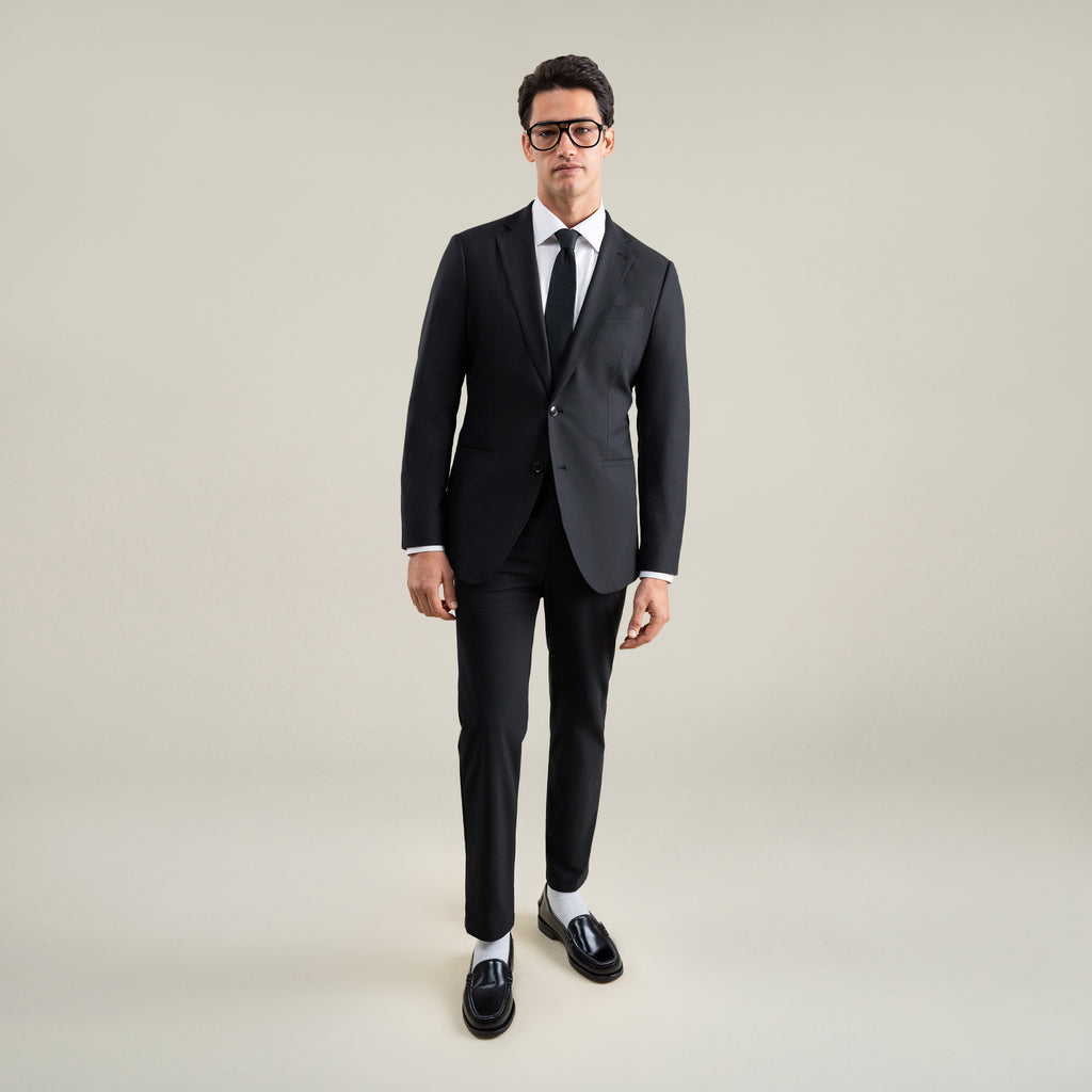 Tags:(6'1"|165) Bespoke custom athleisure technical athletic stretch suit los angeles model Jessey in Black