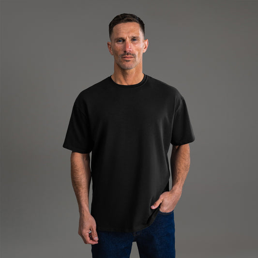 Tags:(6'0" - 180 lbs) custom t-shirt tee model Tyler in Black