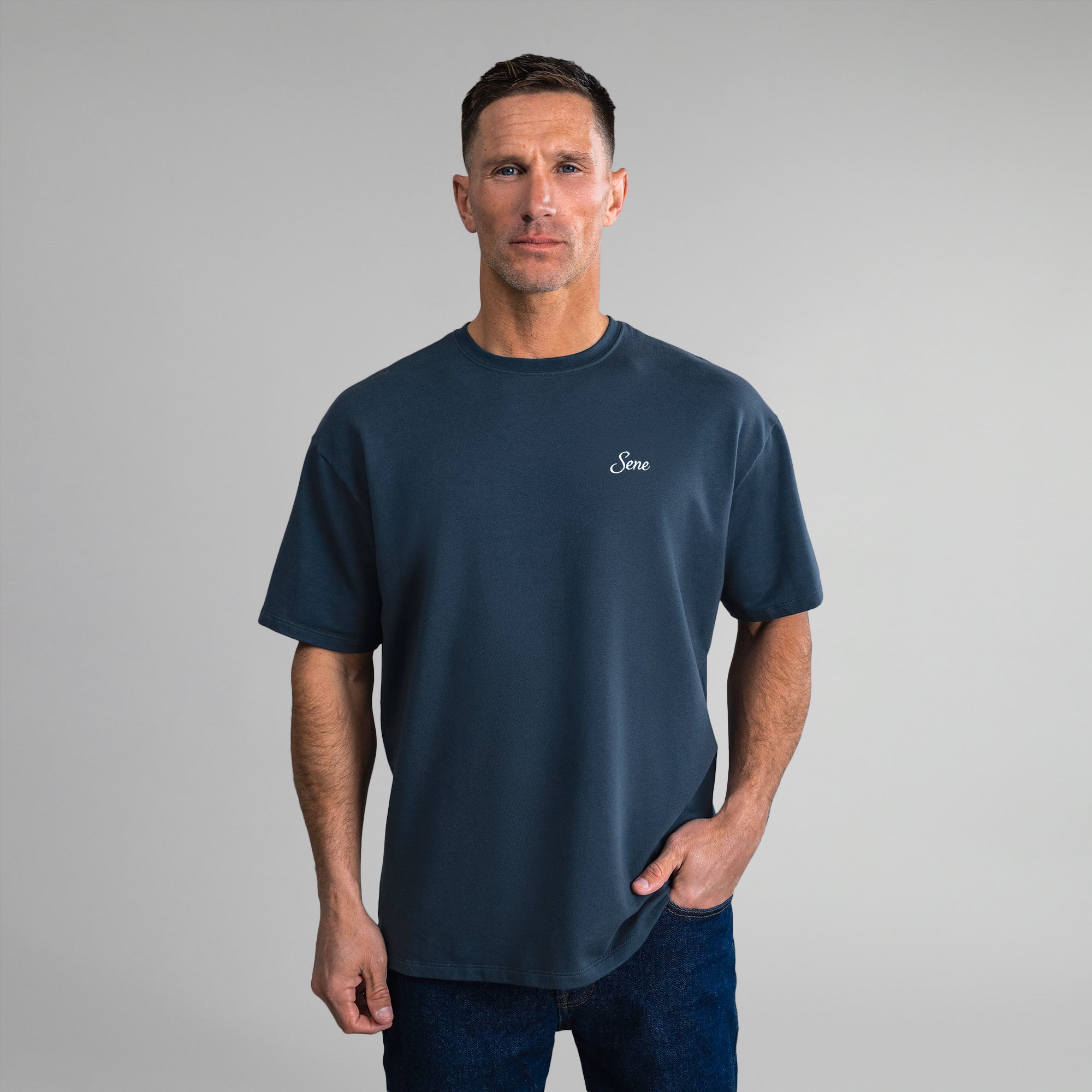 Tags:(6'0" - 180 lbs|Medium) custom t-shirt tee model Tyler in Deep Sea