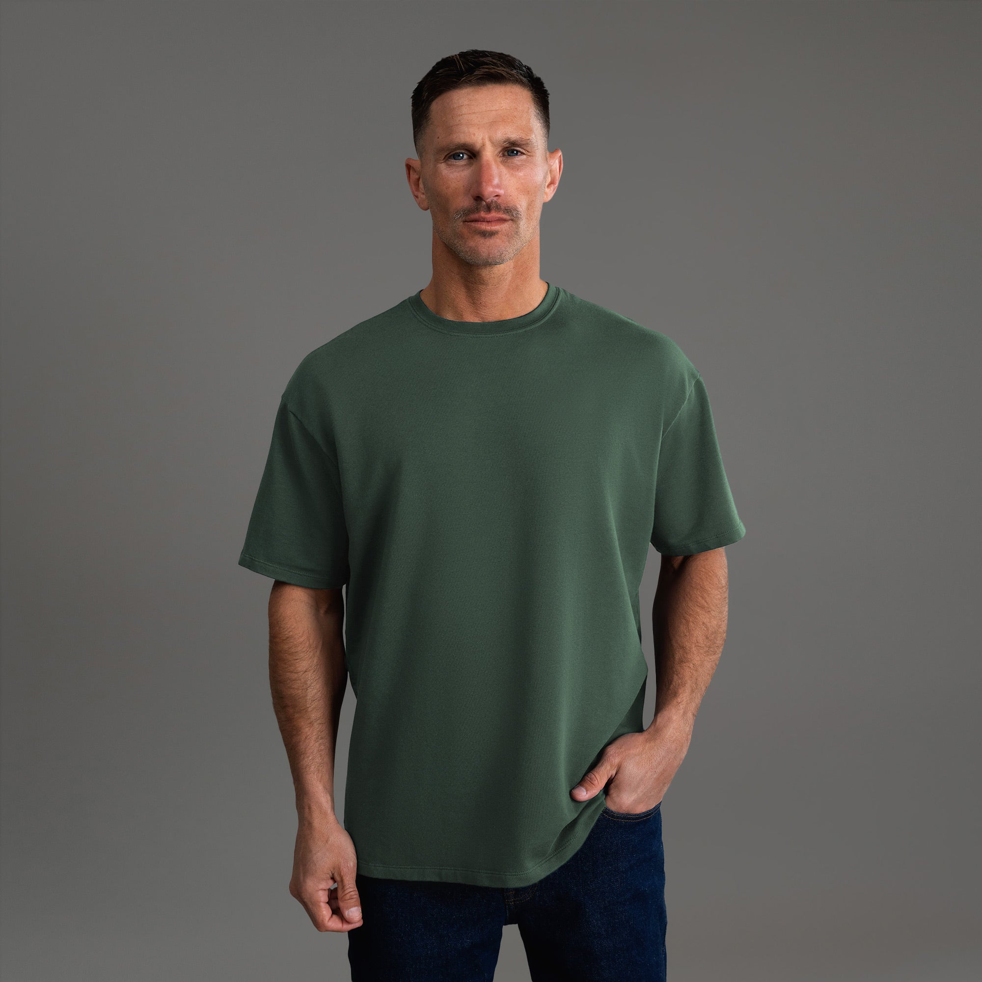 Tags:(6'0" - 180 lbs) custom t-shirt tee model Tyler in Moss