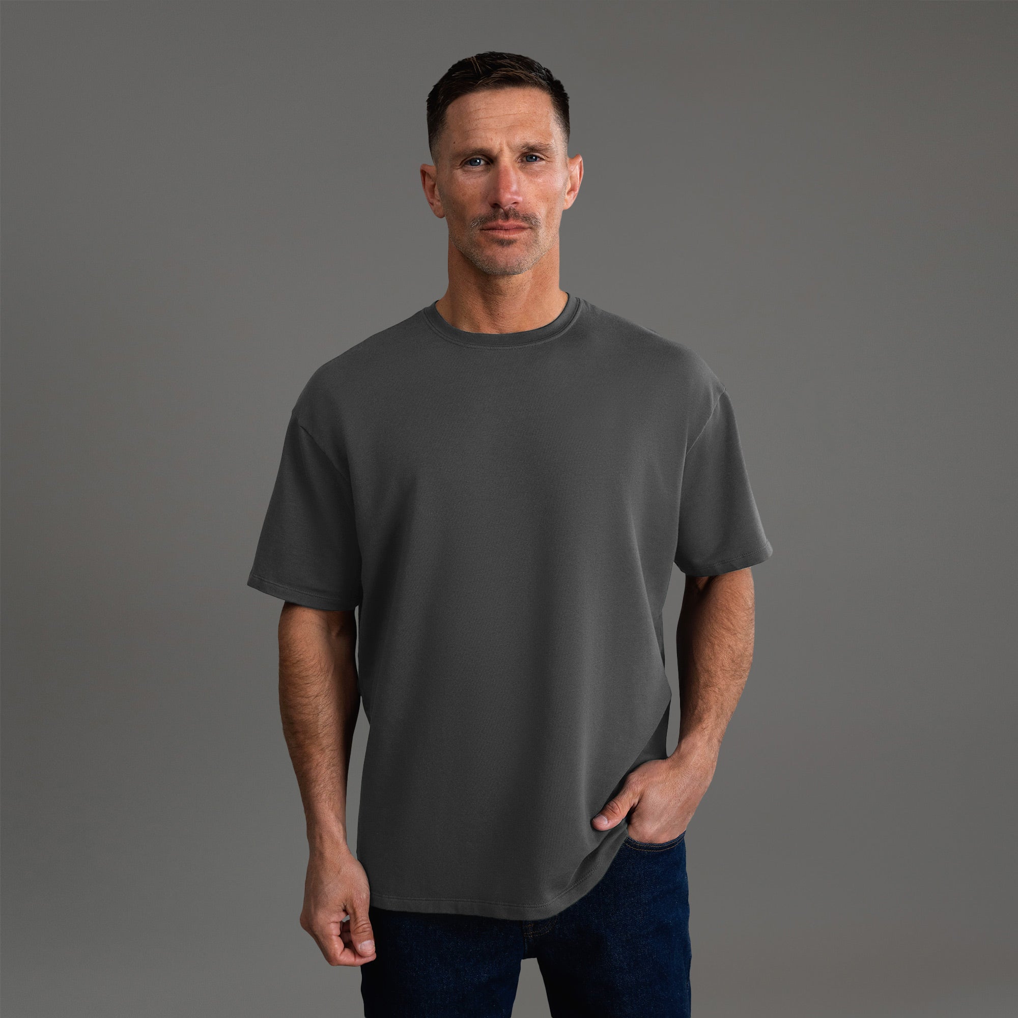 Tags:(6'0" - 180 lbs) custom t-shirt tee model Tyler in Smoke