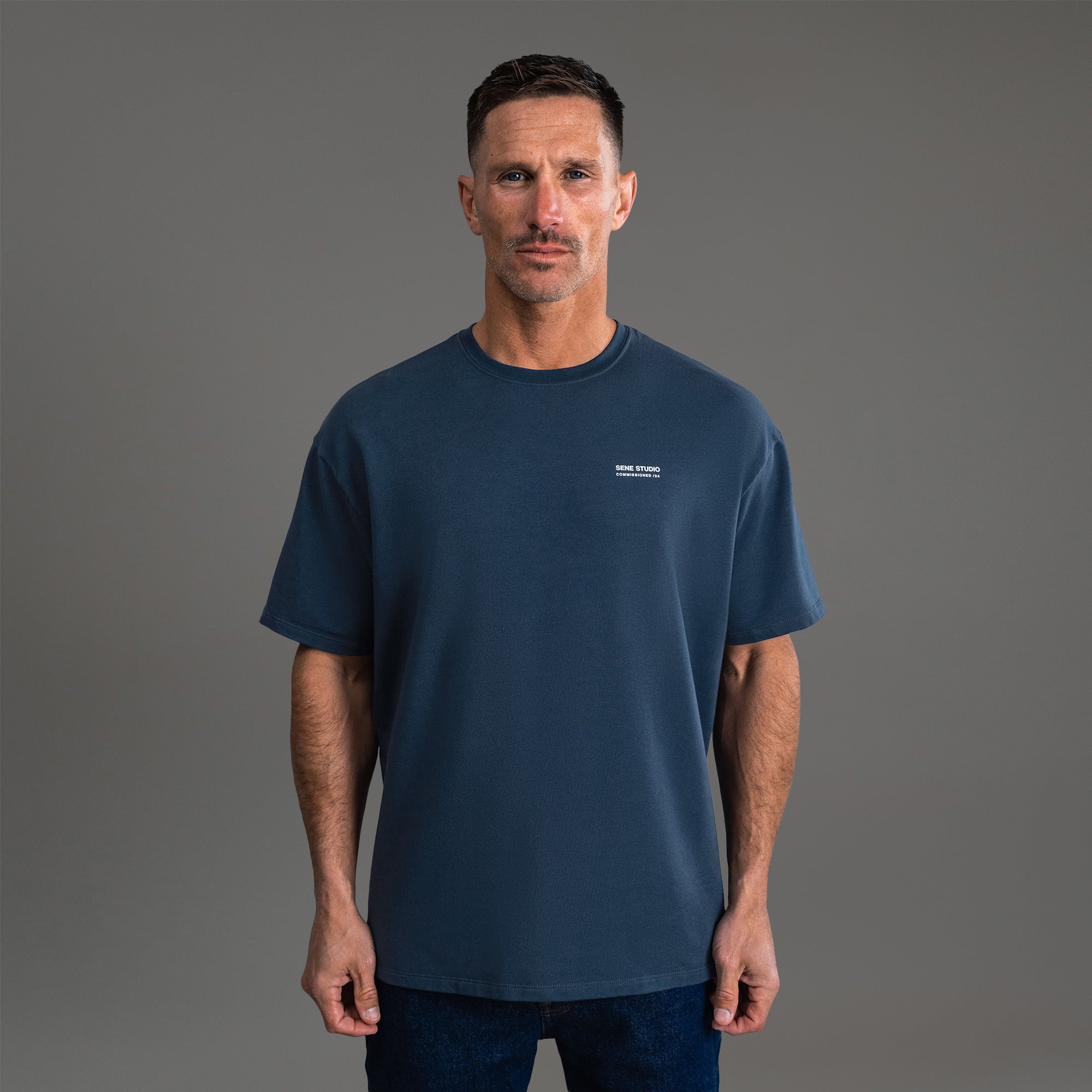 Tags:(6'0" - 180 lbs) custom t-shirt tee model Tyler in Deep Sea