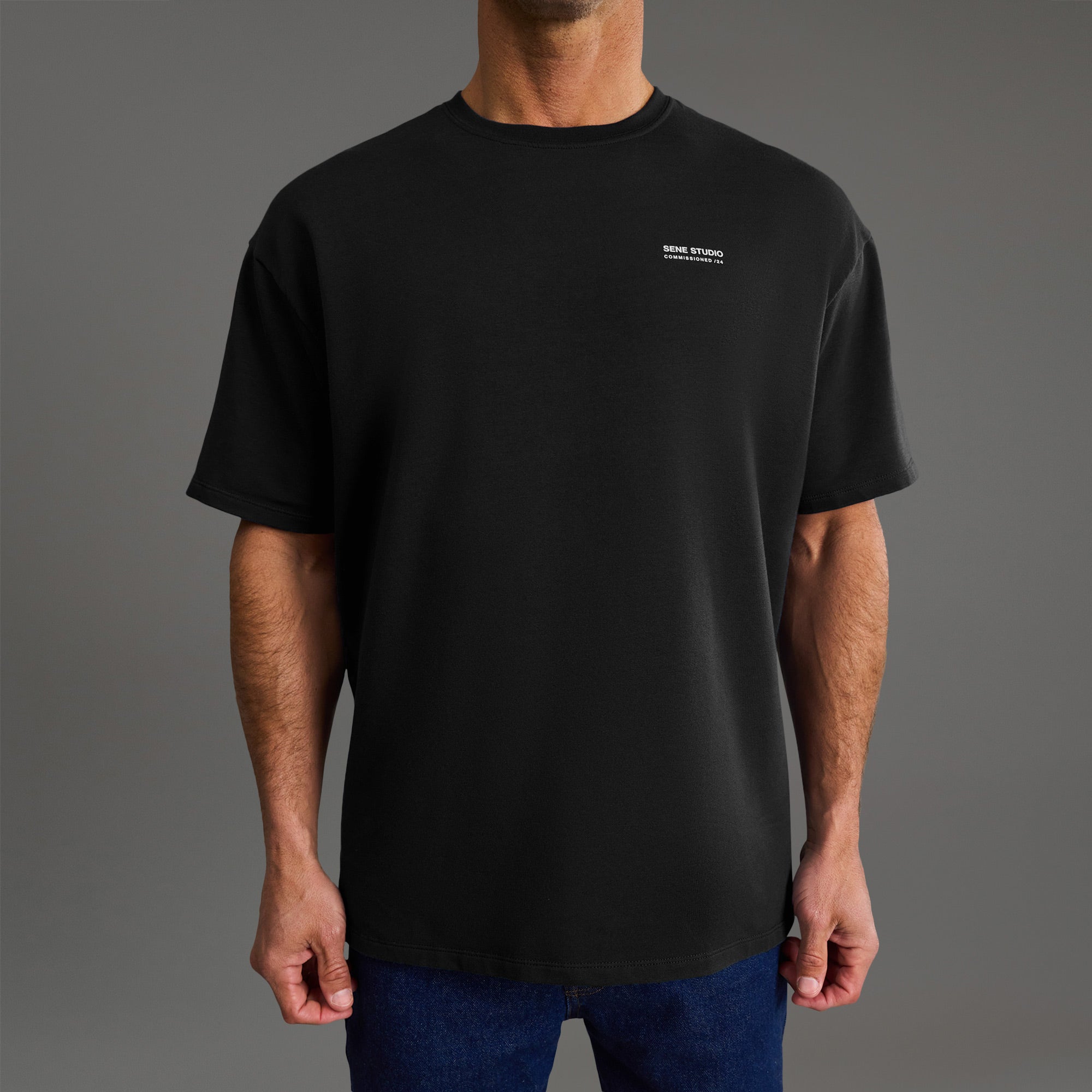 Tags:(6'0" - 180 lbs) custom t-shirt tee model Tyler in Black