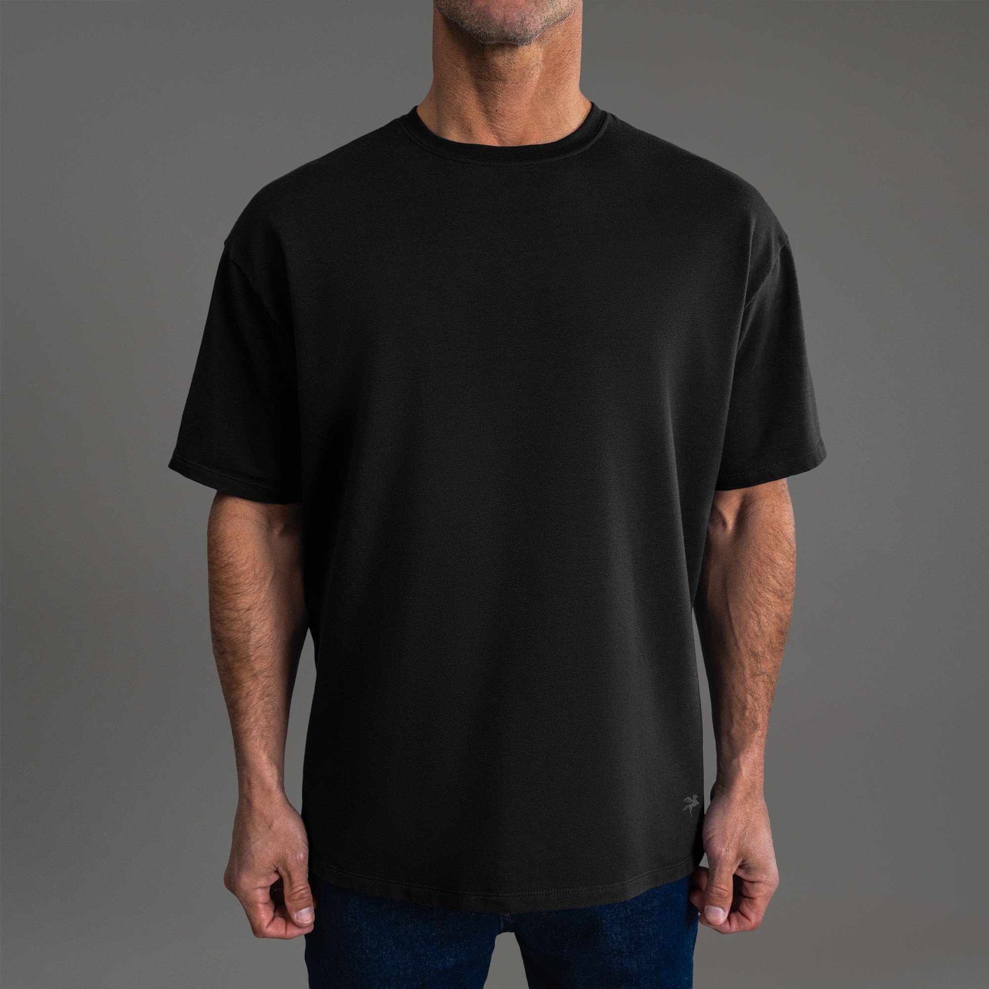 Tags:(6'0" - 180 lbs) custom t-shirt tee model Tyler in Black