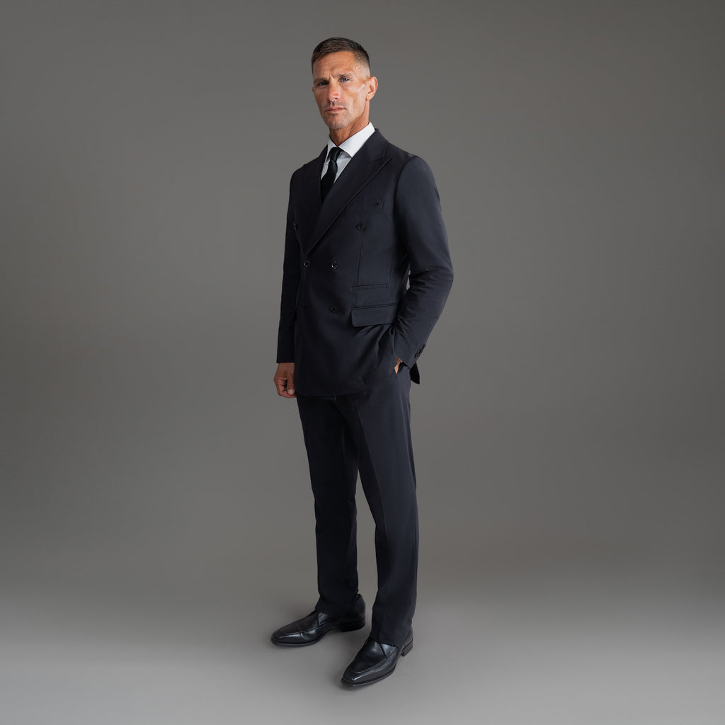 Tags:(6'0"|180 lbs) Bespoke custom linen men's suit los angeles model Tyler in Black