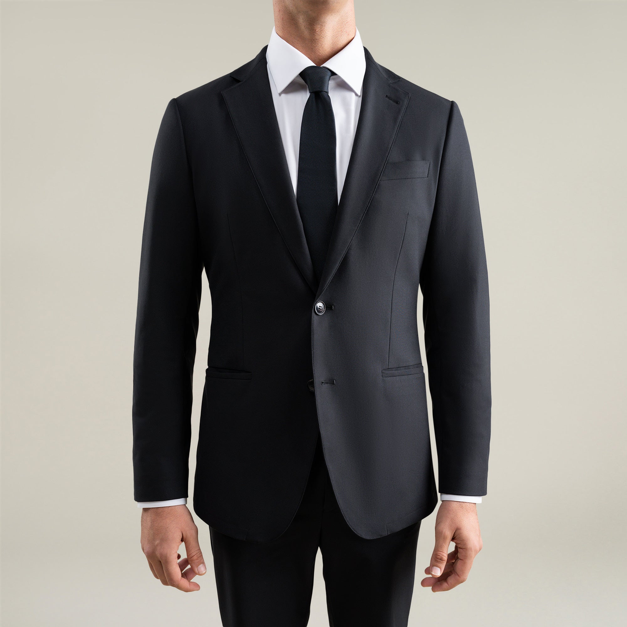 Tags:(6'1"|165) Bespoke custom athleisure technical athletic stretch suit los angeles model Jessey in Black